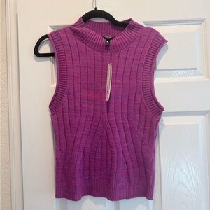 Aqua Sleeveless Ribbed Mock Neck Sweater Vest — Purple